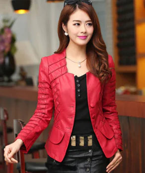 Slim-fit Plus-Size Biker Leather Jacket for Women