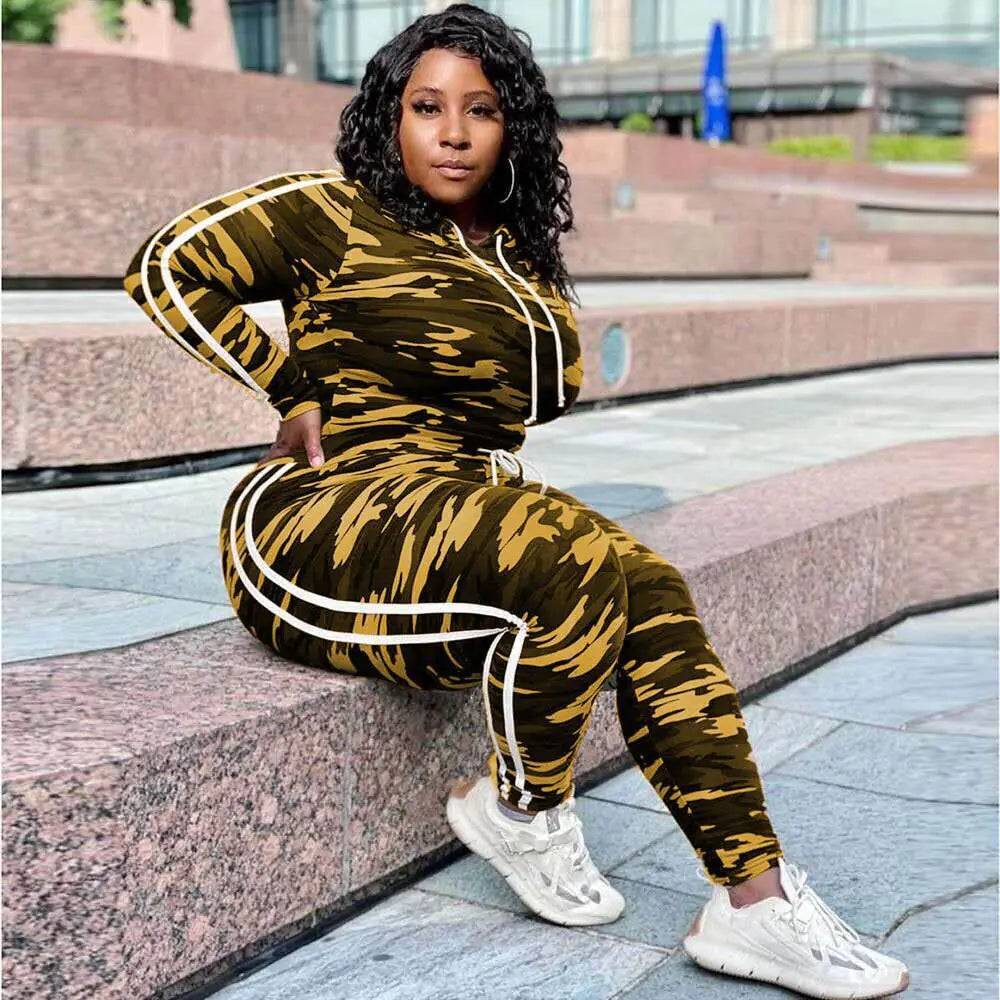 Plus Size Fashion Camouflage Sports Set for Women