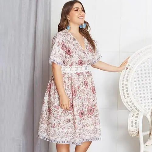 Plus Size Printed Midi Dress for Women (Summer)