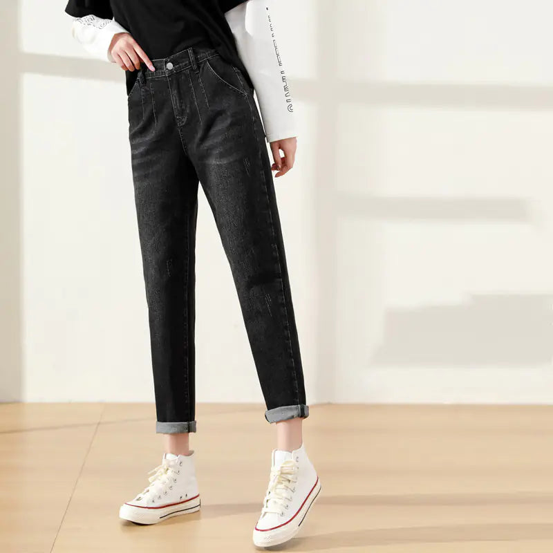 Plus Size Loose High Waist Denim Pants for Women