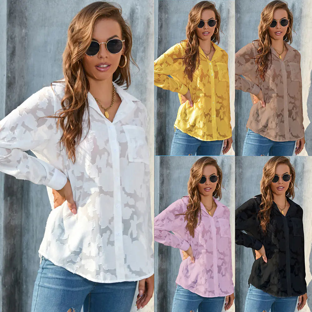 Plus Size V-neck Chiffon Shirt for Women