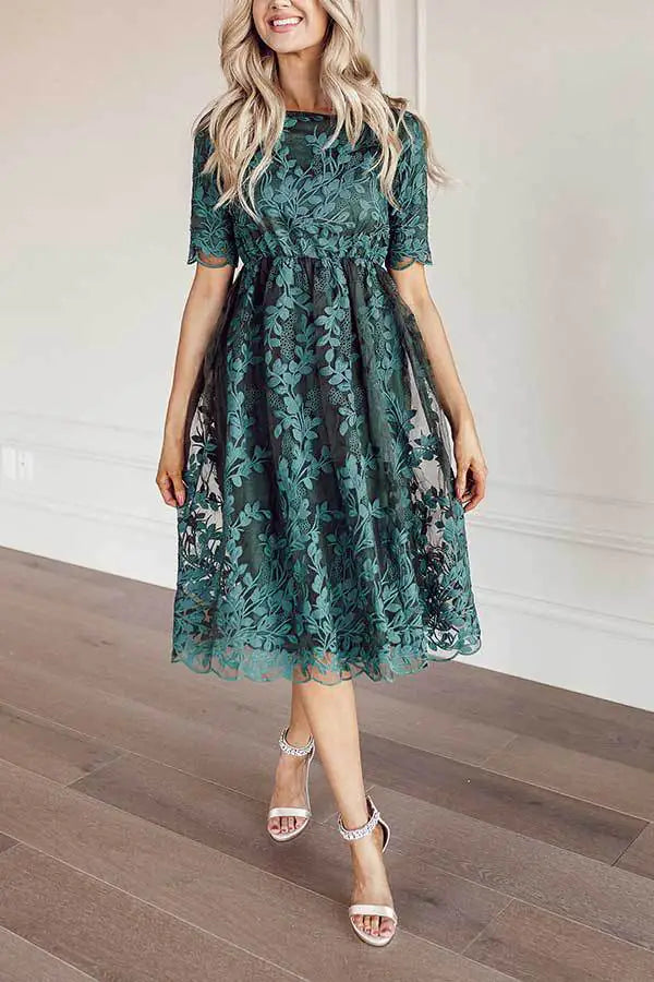 Plus Size Mid-Length Lace Embroidered Dress for Women