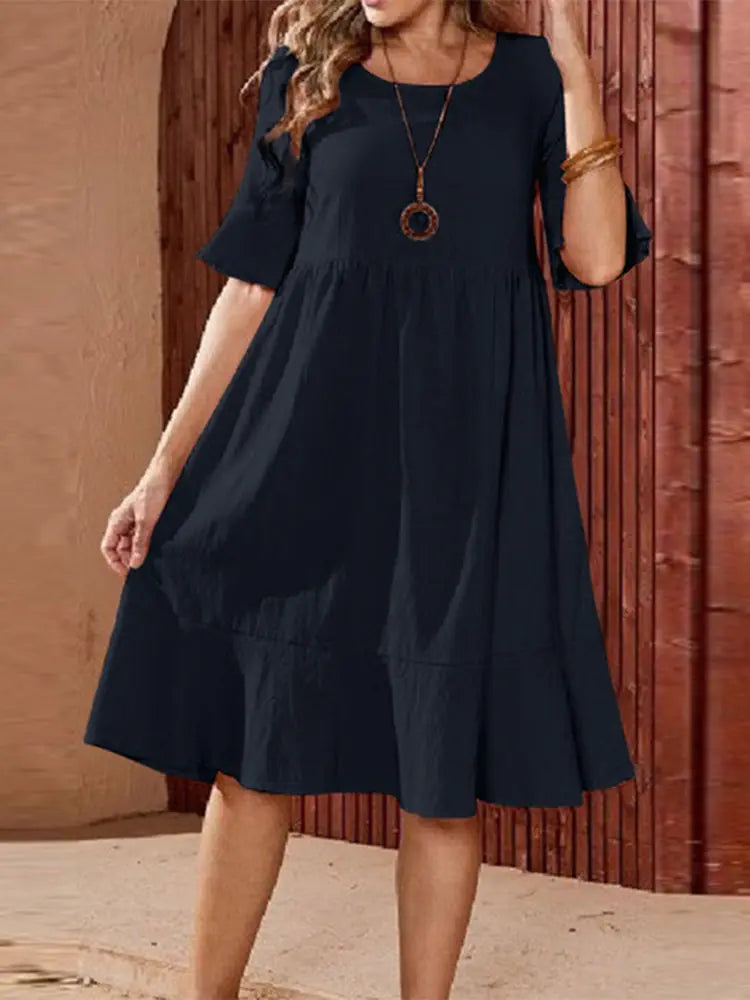 Casual Pleated Midi Dress for Plus Size Women