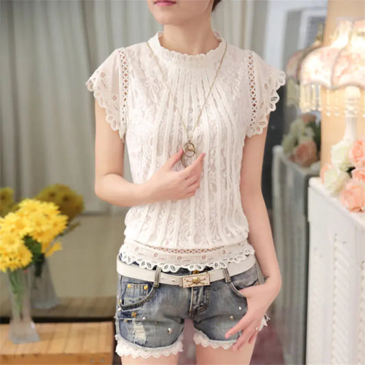 Plus Size Lace Short Sleeve Top for Women