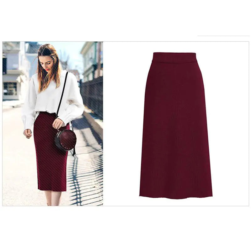 Plus Size Knitted Skirt for Women - Autumn/Winter Style