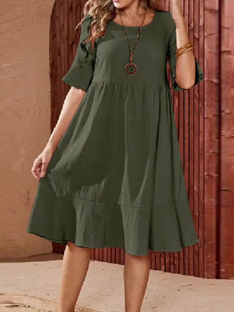 Casual Pleated Midi Dress for Plus Size Women