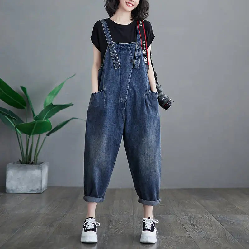 Korean Style Plus Size Denim Overalls for Women