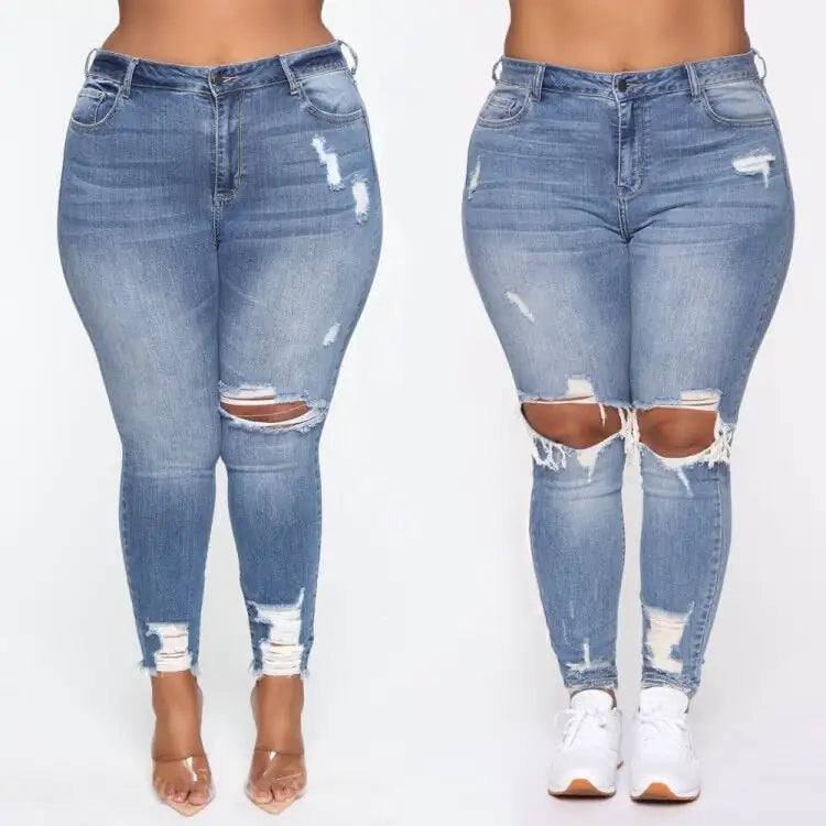 Plus Size Ripped Stretch Jeans for Women