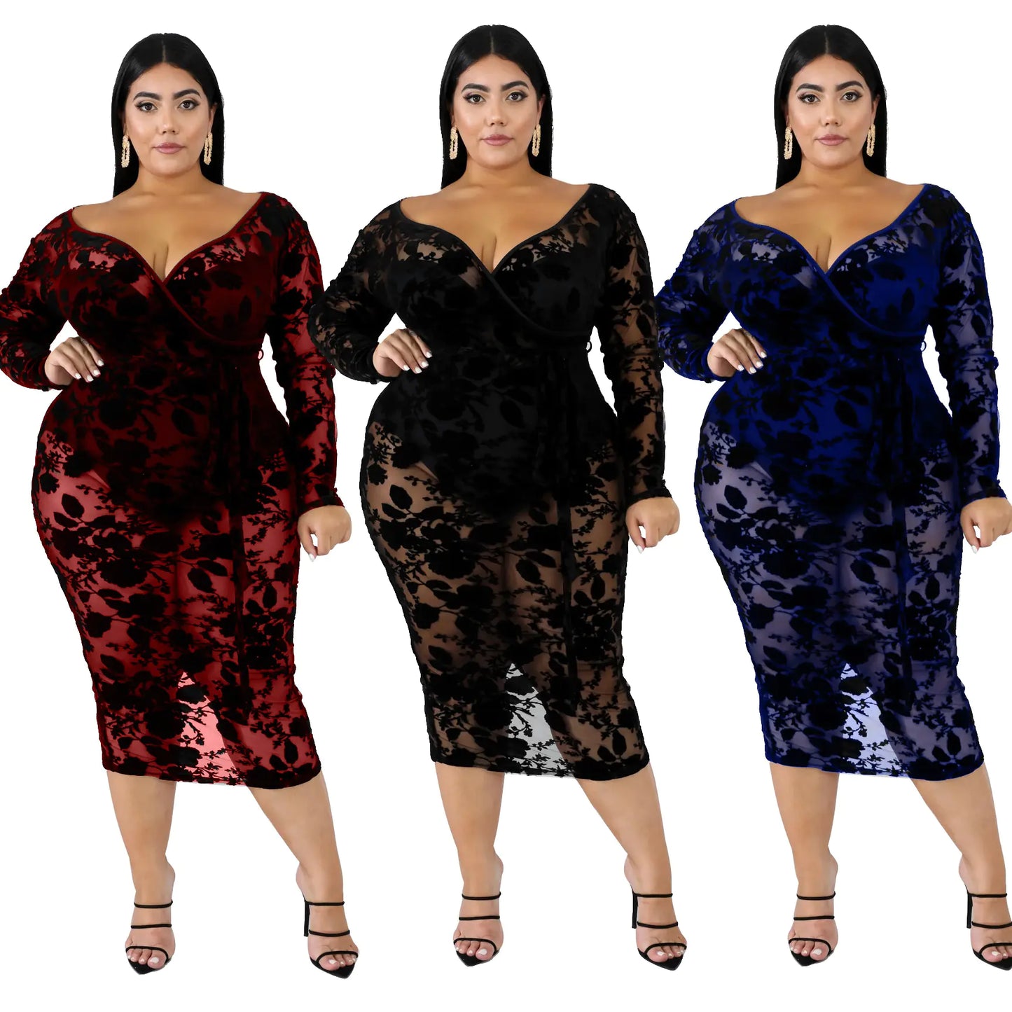 TMWEVN Plus Size Black Lace Bodycon Dress for Women