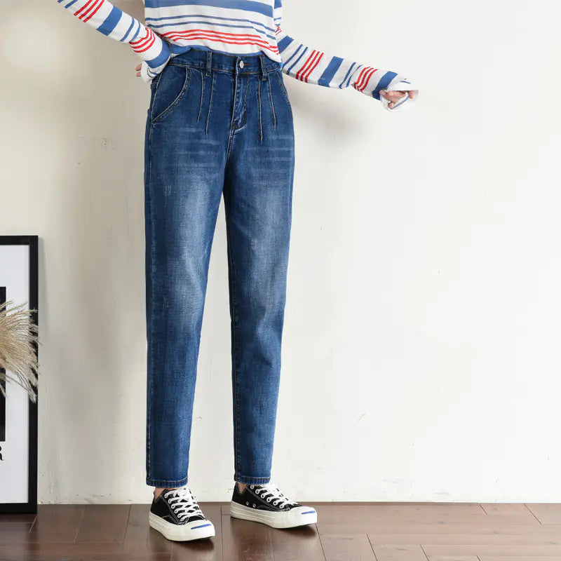 Plus Size Loose High Waist Denim Pants for Women