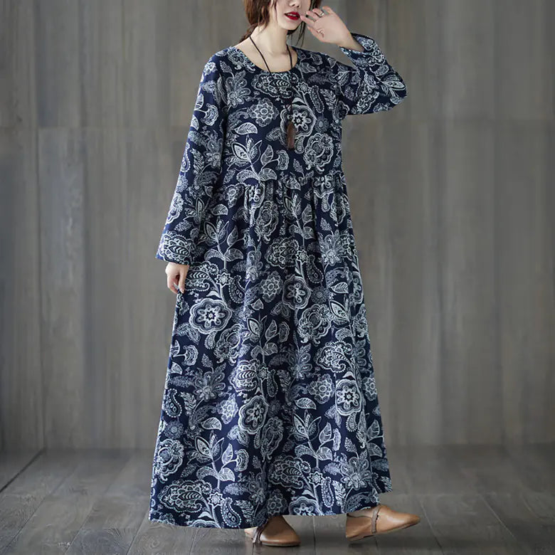 Plus Size Oversized Print Long Sleeve Dress for Women