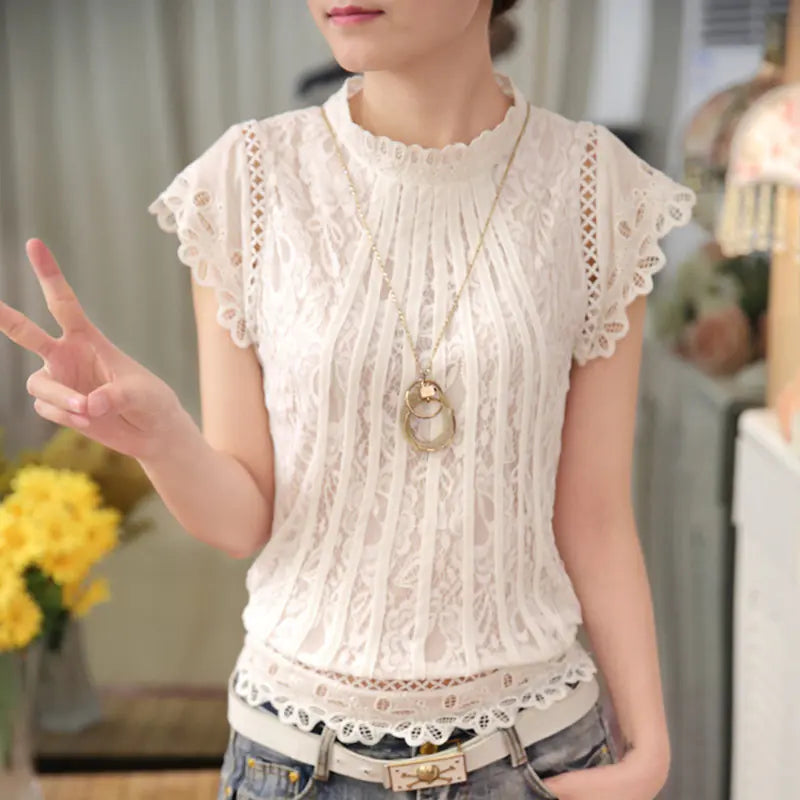 Plus Size Lace Short Sleeve Top for Women
