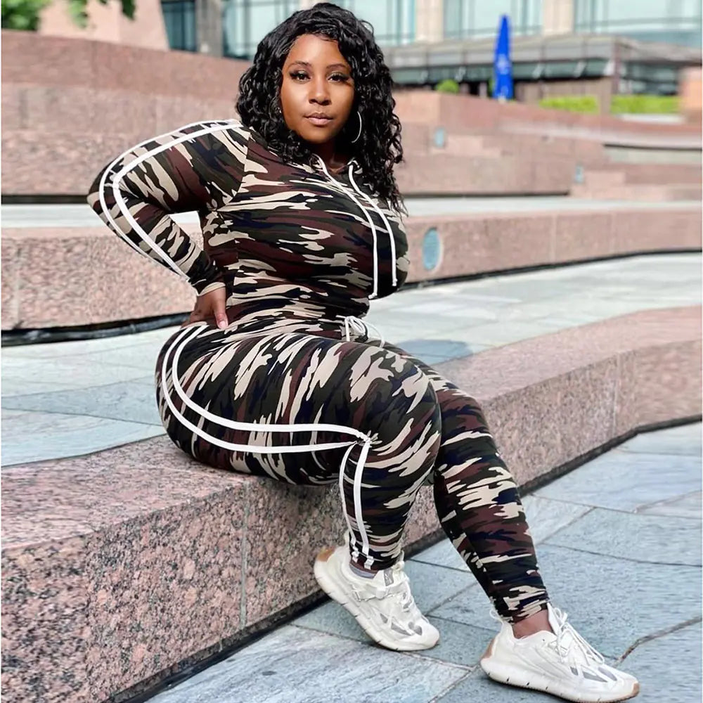 Plus Size Fashion Camouflage Sports Set for Women