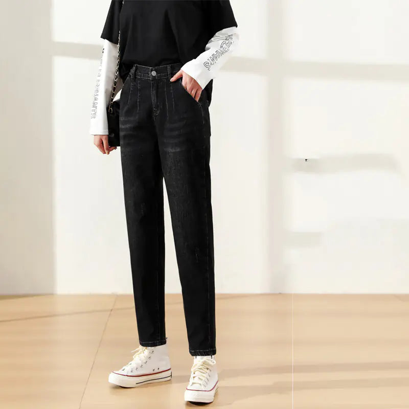 Plus Size Loose High Waist Denim Pants for Women