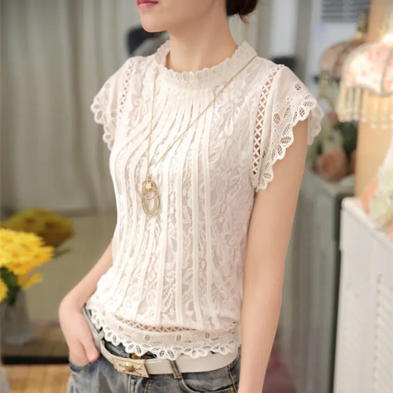 Plus Size Lace Short Sleeve Top for Women