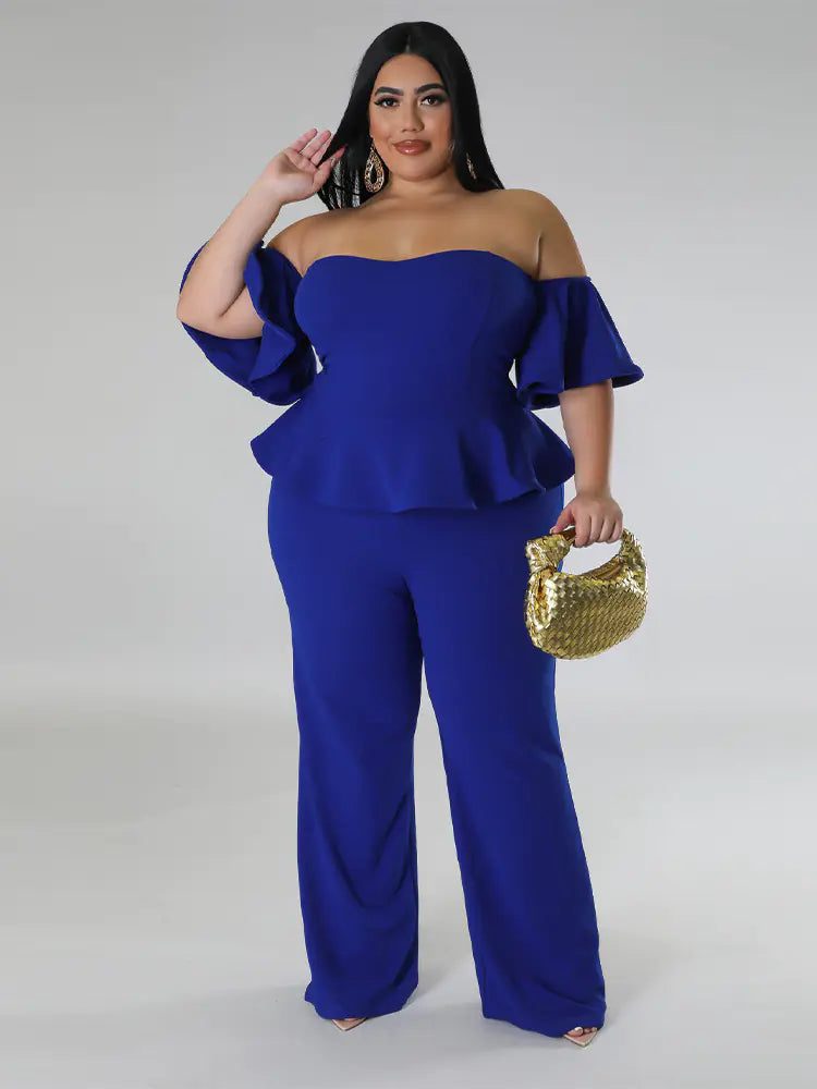 Plus Size Off Shoulder Ruffled Jumpsuit for Women