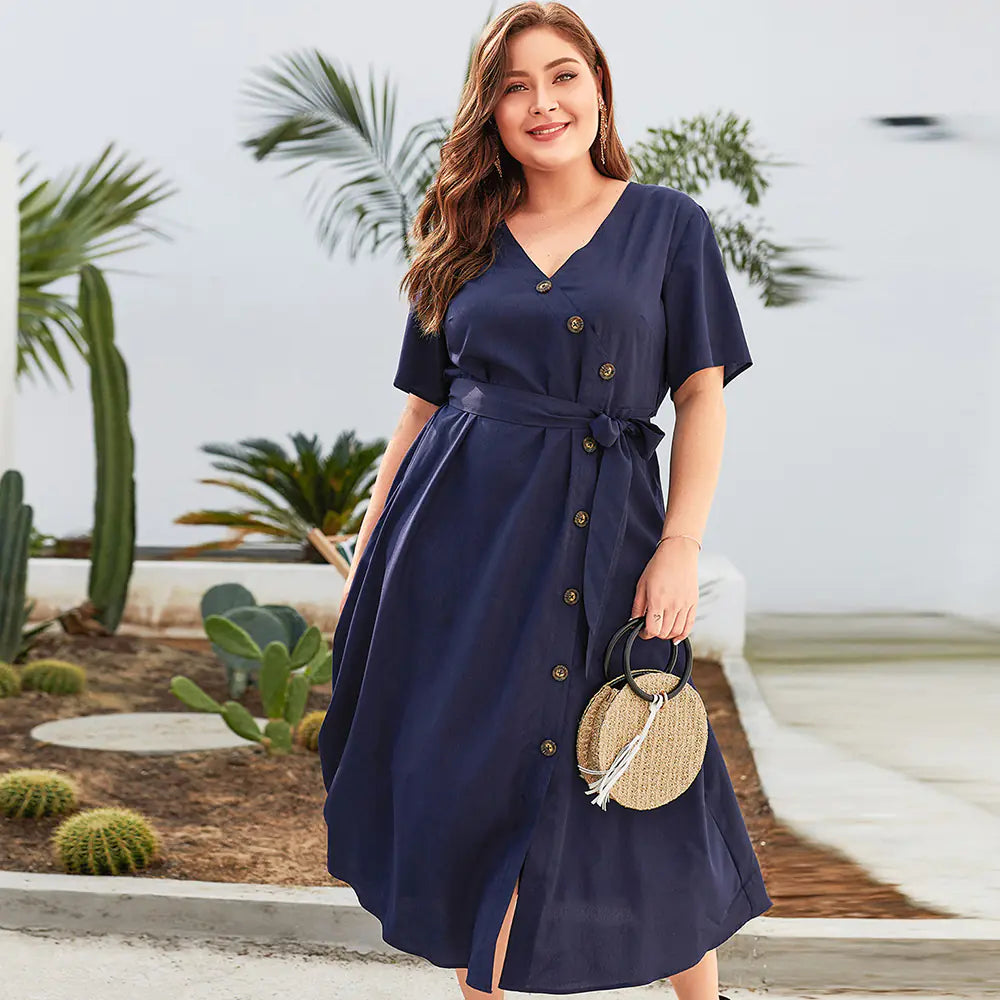 Plus Size Elegant V-Neck Dress for Women 2019