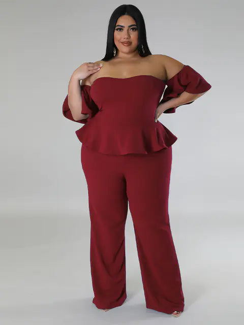 Plus Size Off Shoulder Ruffled Jumpsuit for Women