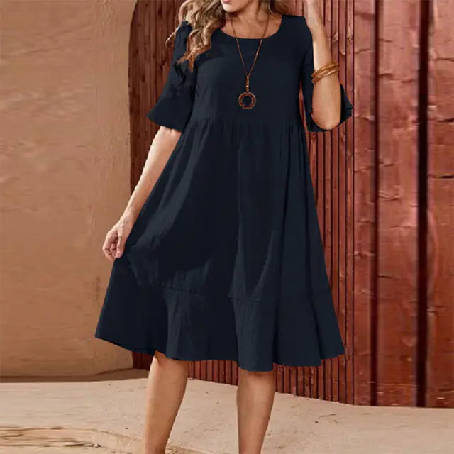 Casual Pleated Midi Dress for Plus Size Women