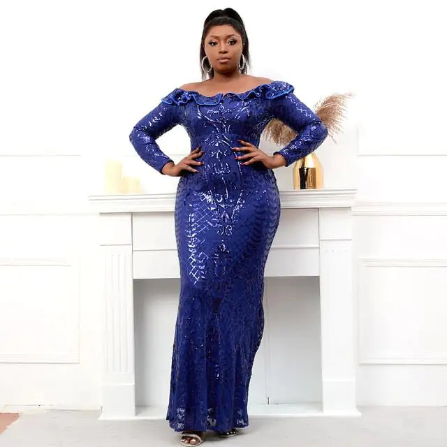 Plus Size Long Sleeve Sequin Evening Dress for Women