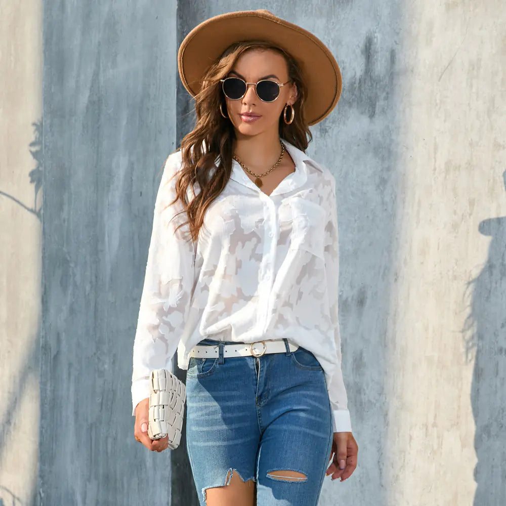 Plus Size V-neck Chiffon Shirt for Women