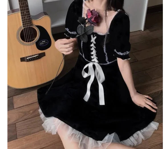 Plus Size Harajuku Gothic Lace Black Dress for Women