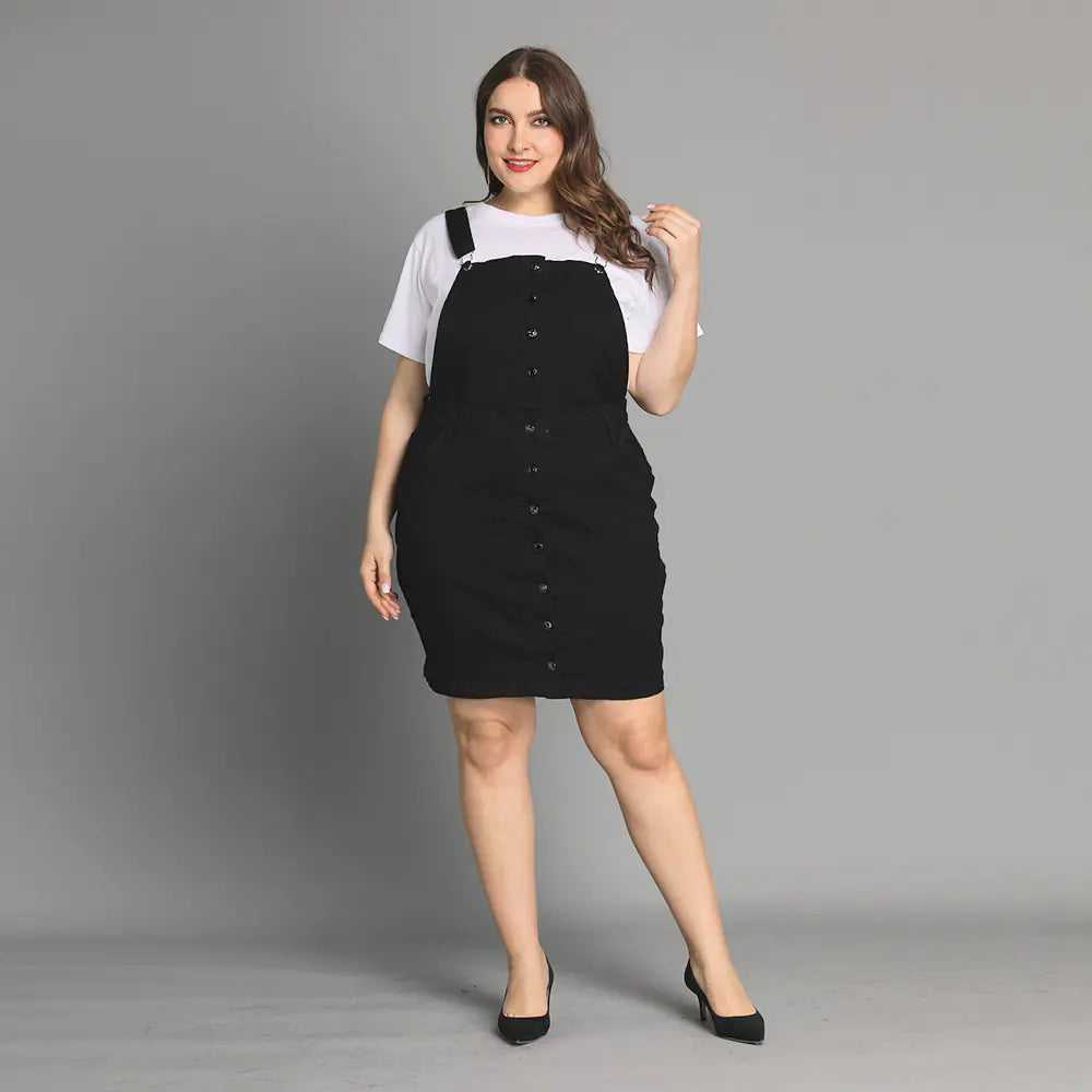 Plus Size Black Denim Overalls for Women