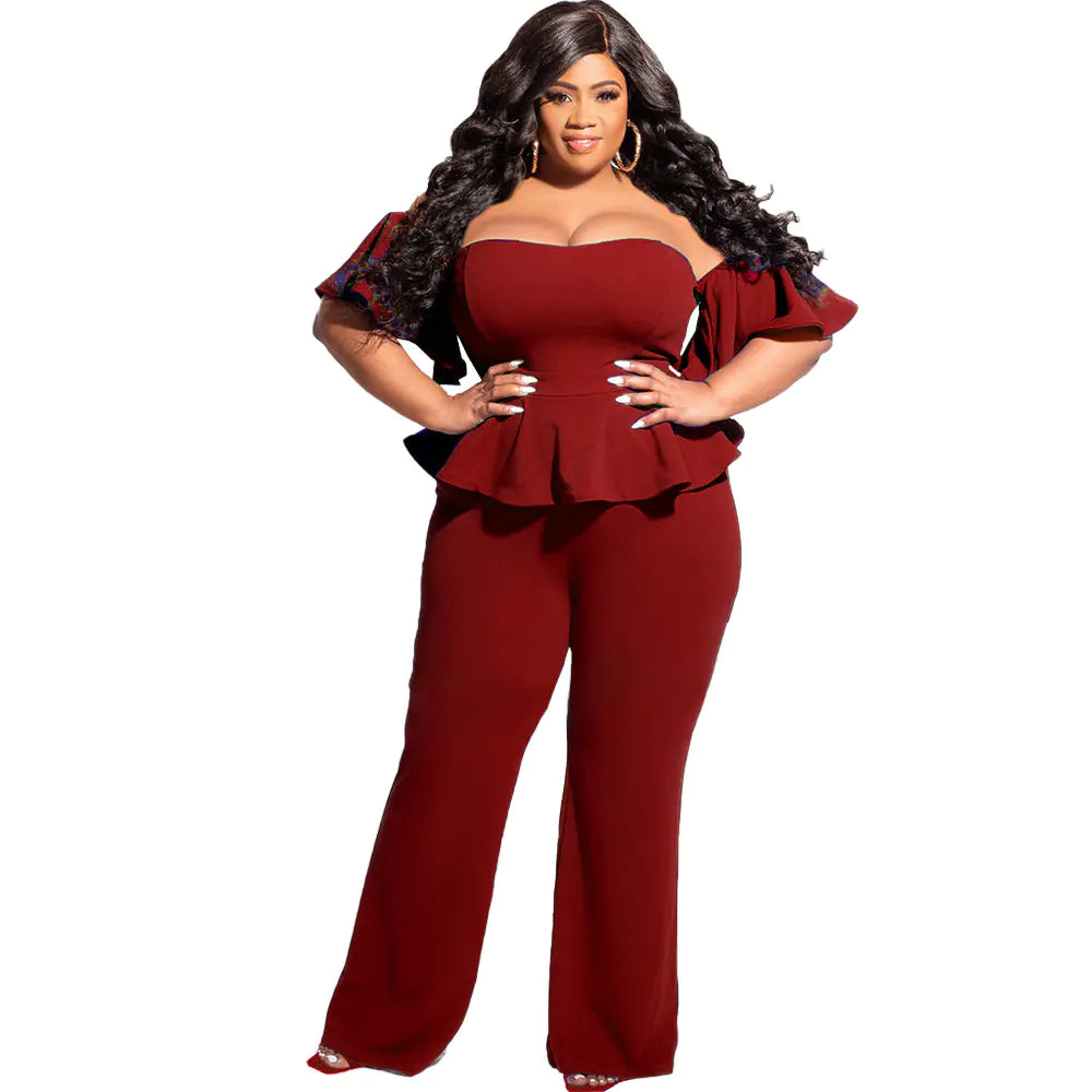 Plus Size Off Shoulder Ruffled Jumpsuit for Women
