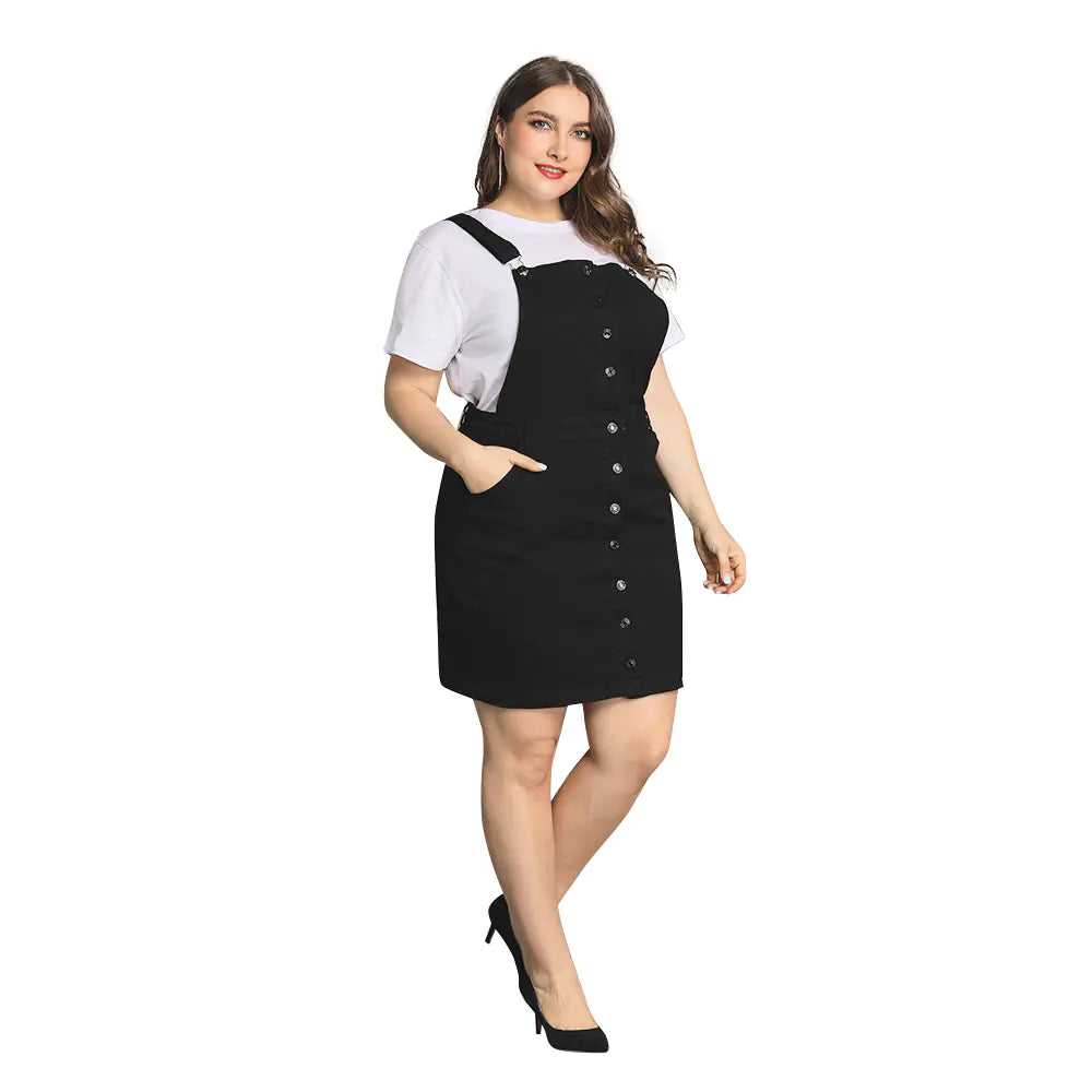 Plus Size Black Denim Overalls for Women