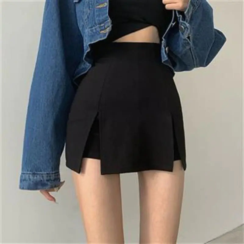 Plus Size Black High Waist Split Skirt for Women