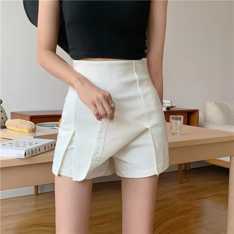 Plus Size Black High Waist Split Skirt for Women