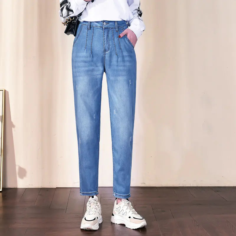 Plus Size Loose High Waist Denim Pants for Women