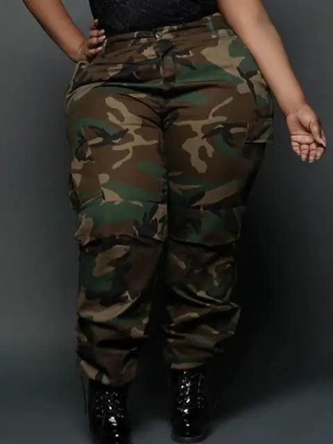 Plus Size Camouflage Cargo Jogging Trousers for Women