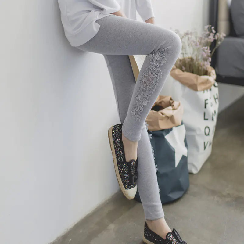 Plus Size Cotton Lace Leggings for Women (XS-7XL)