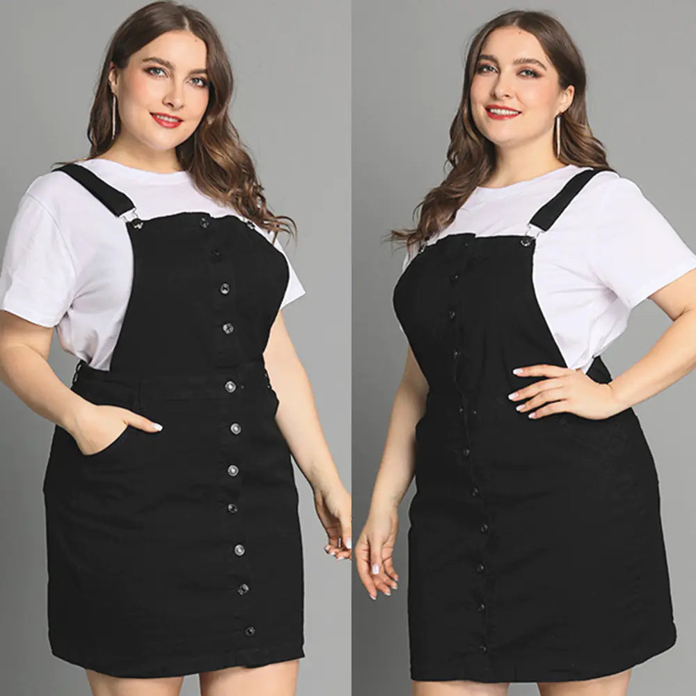 Plus Size Black Denim Overalls for Women