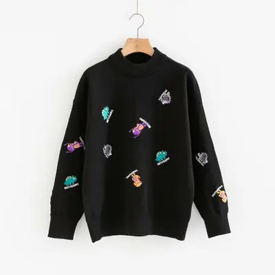 Plus Size Embroidered Animal Sweater for Women 2019