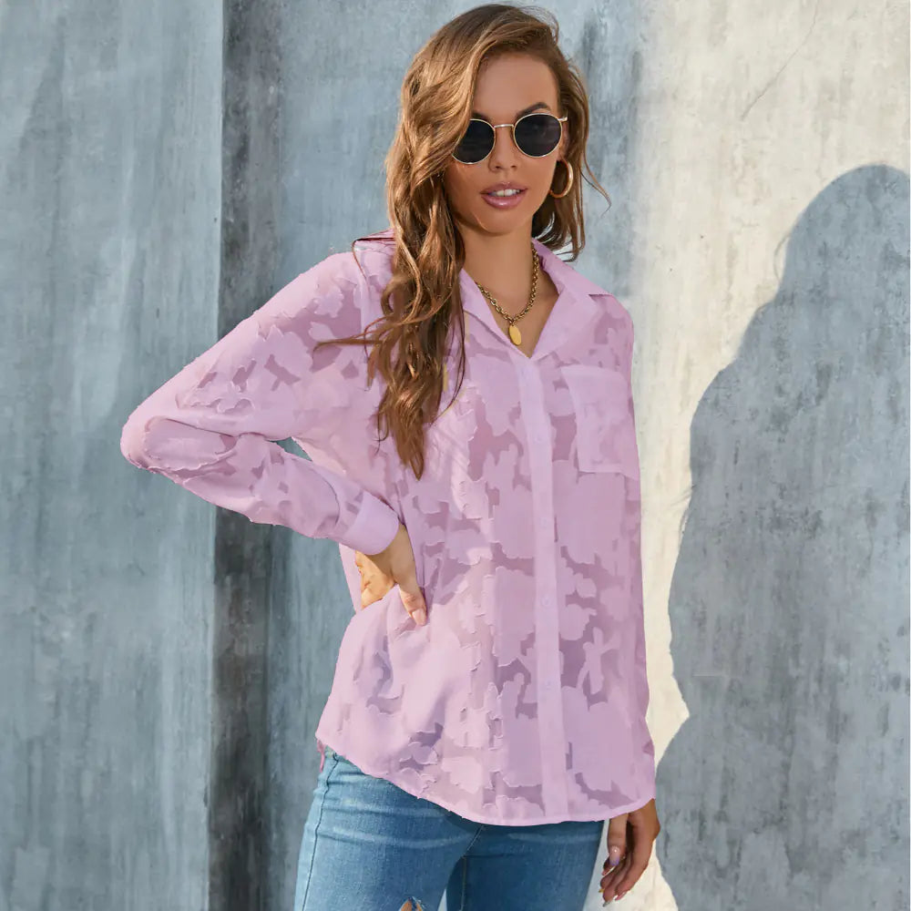 Plus Size V-neck Chiffon Shirt for Women
