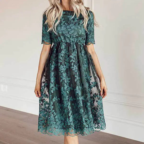 Plus Size Mid-Length Lace Embroidered Dress for Women