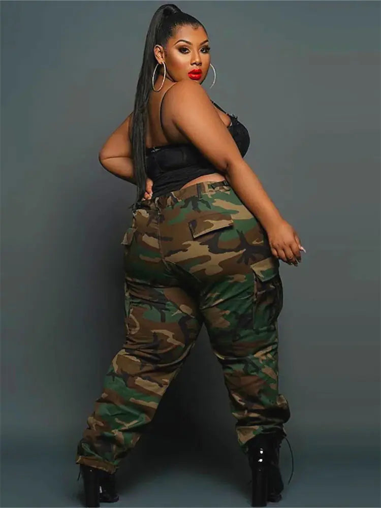 Plus Size Camouflage Cargo Jogging Trousers for Women