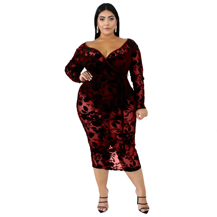 TMWEVN Plus Size Black Lace Bodycon Dress for Women