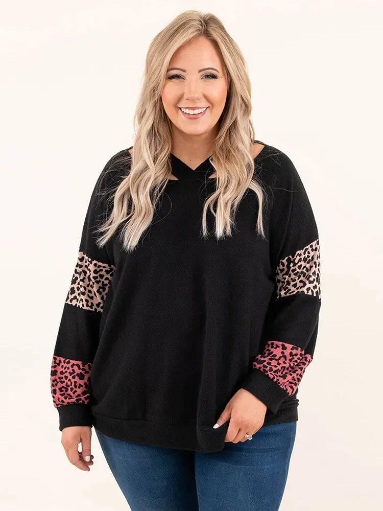 Plus Size Leopard Patchwork Oversized Hoodies for Women