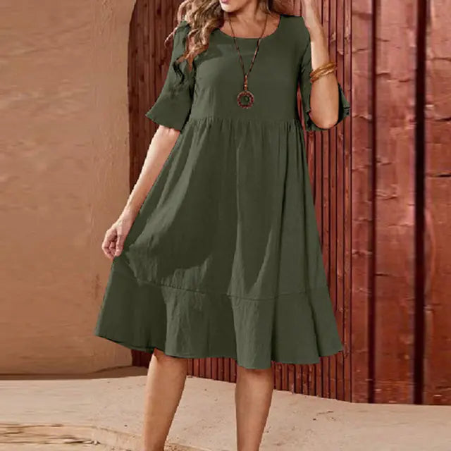 Casual Pleated Midi Dress for Plus Size Women