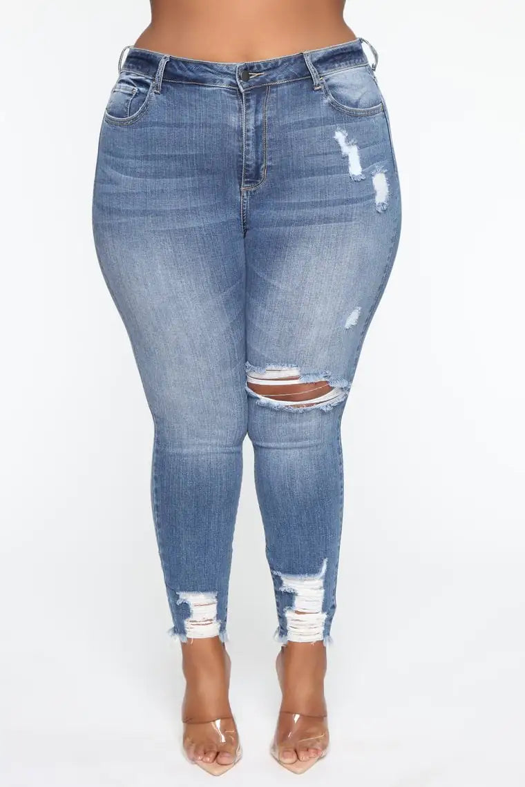 Plus Size Ripped Stretch Jeans for Women