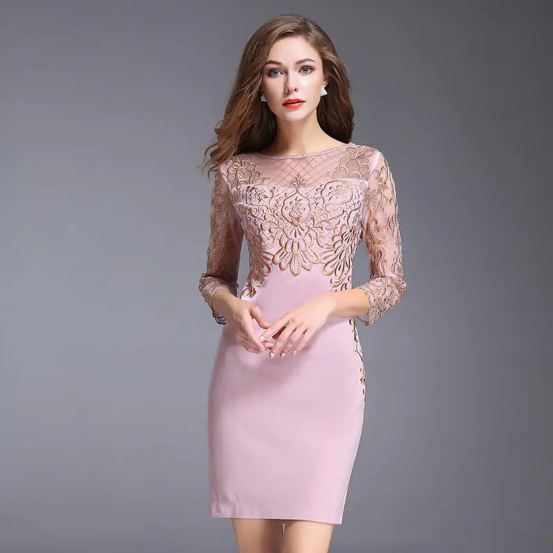 Embroidered Lace Bodycon Dress for Women (Plus Size)