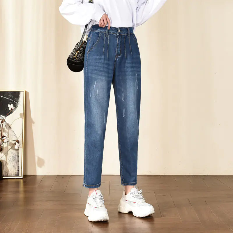 Plus Size Loose High Waist Denim Pants for Women