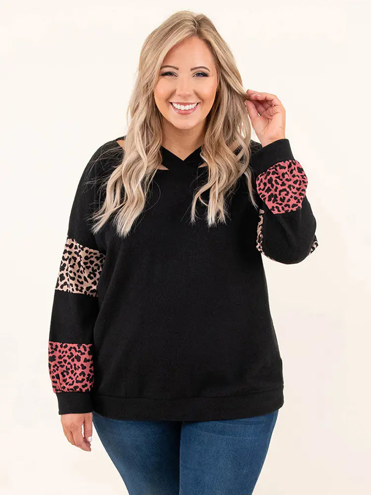 Plus Size Leopard Patchwork Oversized Hoodies for Women