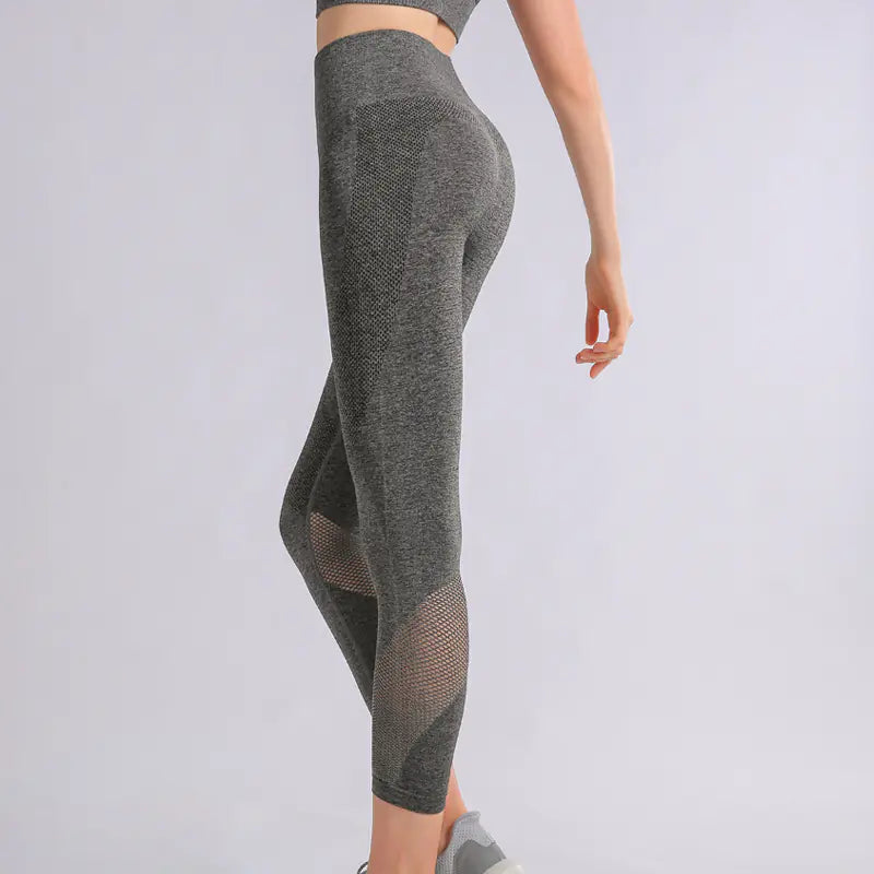 Plus Size Hollow Mesh Sports Leggings for Women