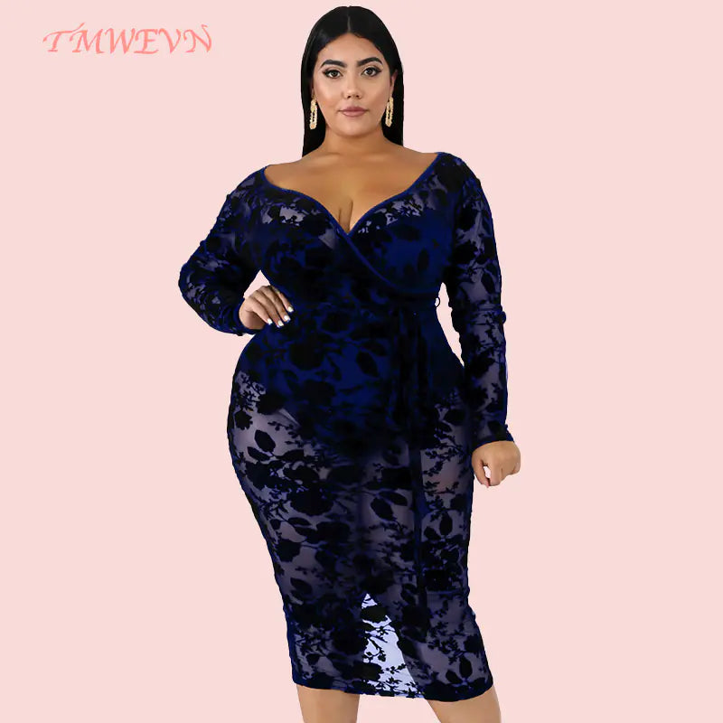 TMWEVN Plus Size Black Lace Bodycon Dress for Women