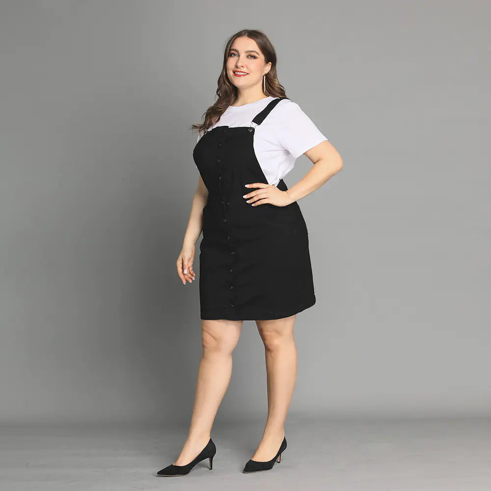 Plus Size Black Denim Overalls for Women