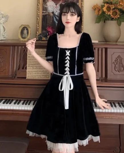 Plus Size Harajuku Gothic Lace Black Dress for Women